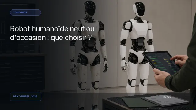 Deux robots humanoïdes neuf et d’occasion inspectés dans un atelier